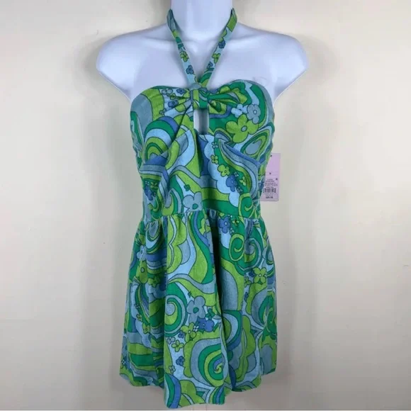 Wild Fable Women's Swirl Sleeveless Halter Tie Towel Terry Romper Size XS - Picture 4 of 6